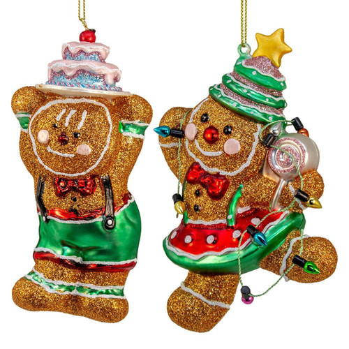 Glass Gingerbread With Cakes Ornaments, 2 Assorted
