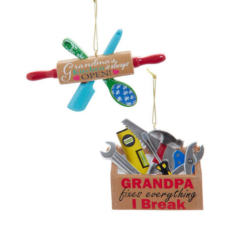 Grandpa & Grandma Tools & Kitchen Ornaments, 2 Assorted