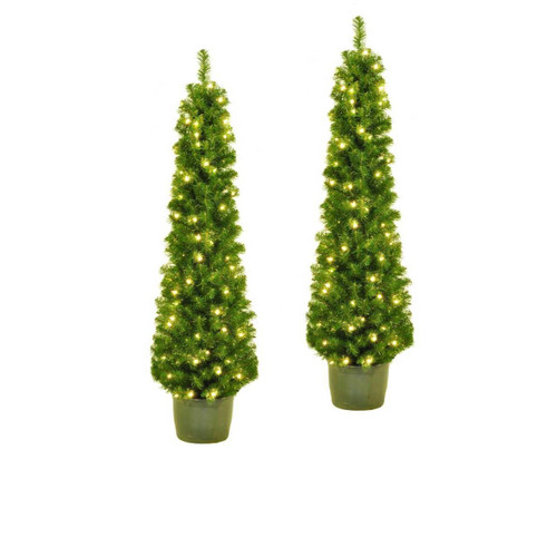 5' Pre-Lit Clear Incandescent Potted Trees, Set Of 2