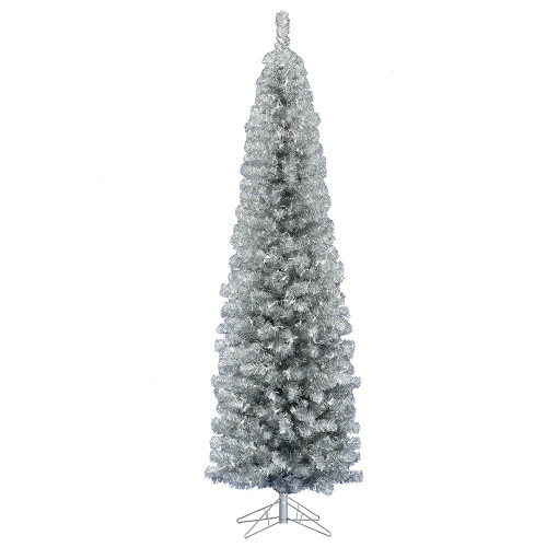 7' Pre-Lit Warm White LED Winchester Siver Pine Pencil Tree