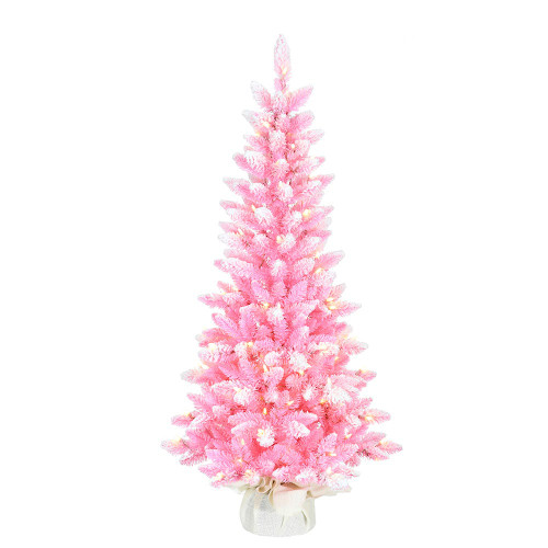 4' Pre-Lit LED Flocked Pink Slim Tree