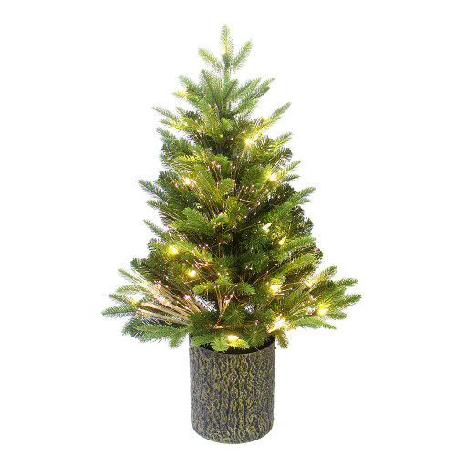 32“ Pre-Lit Fiber-Optic Warm White LED Northern Light Potted Tree