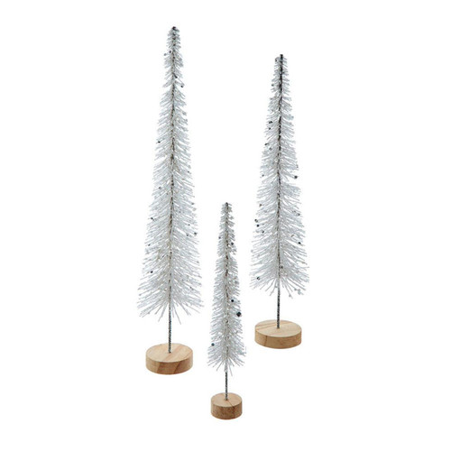 Silver Glittered Miniature Tree Set, 3-Piece Set