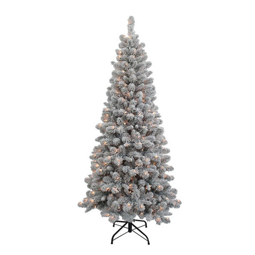6' Pre-Lit Clear Incandescent New Brunswick Flocked Spruce Tree