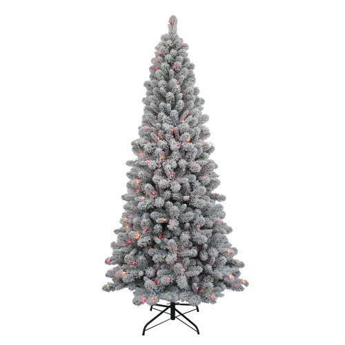 7' Pre-Lit Multicolor Incandescent New Brunswick Flocked Spruce Tree