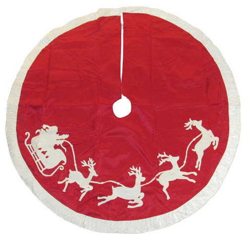 50“ Red and White Santa Sleigh Embroidered Tree Skirt