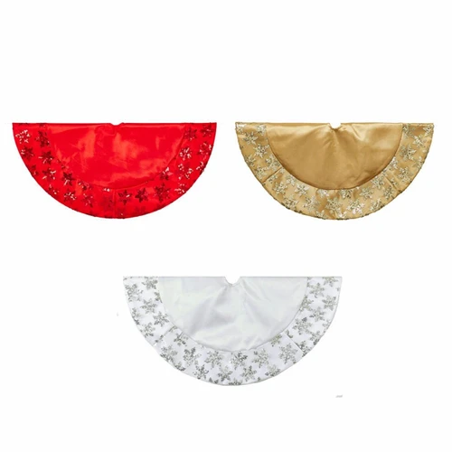 20“ Miniature Red and Gold and Silver Tree Skirts With Sequined Snowflake Border, 3 Assorted