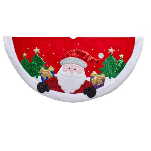 48“ Red and White Applique Santa Tree Skirt