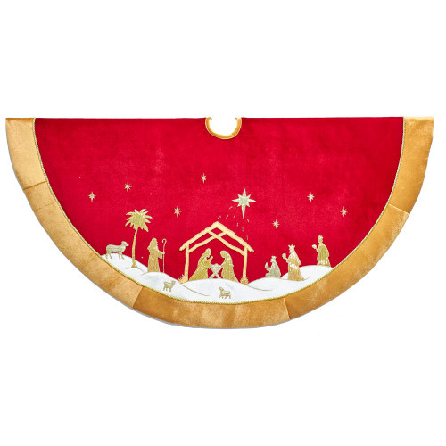 48“ Red and Gold Religious Tree Skirt