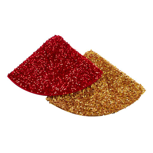 20“ Miniature Red & Gold Sequined Tree Skirts, 2 Assorted