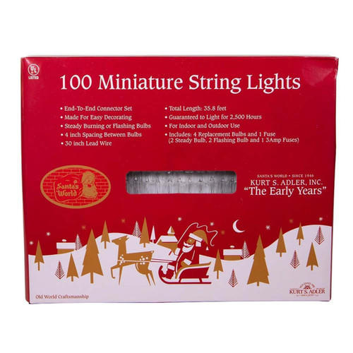 33' UL 100-Light Clear Light Green Wire Light Set