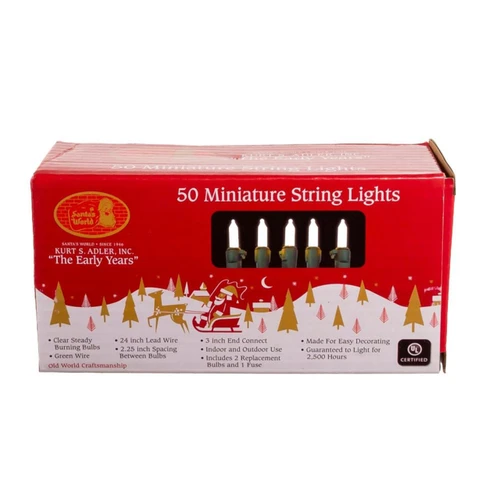 9.2' UL 50-Light Clear Light Green Wire Light Set