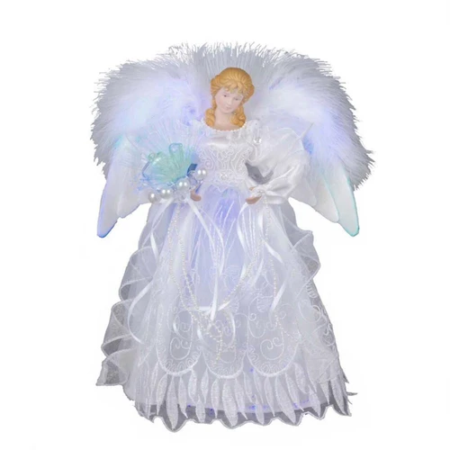 12“10-Light Warm White LED Fiber-Optic White and Silver Angel Treetop