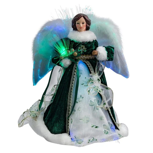 12“ 10-Light Warm White LED Fiber-Optic Irish Angel Treetop