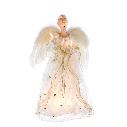 16“ UL 10-Light Ivory and Gold Angel Treetop