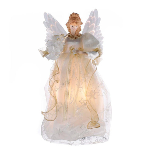 14“ Fiber-Optic Ivory and Gold Animated LED Treetop