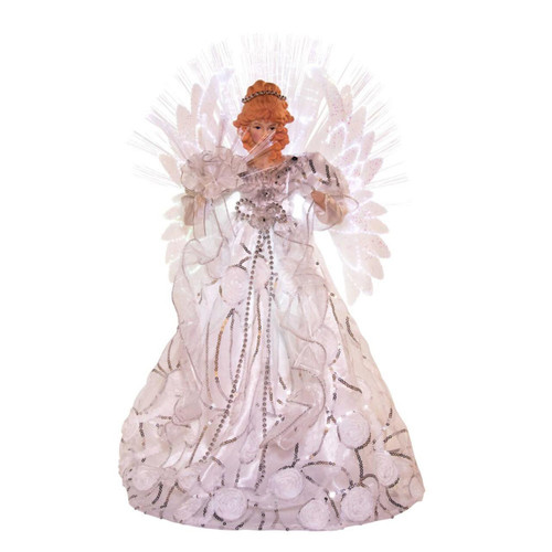 18“ UL 70-Light Multicolored Fiber-Optic LED White and Silver Angel Treetop