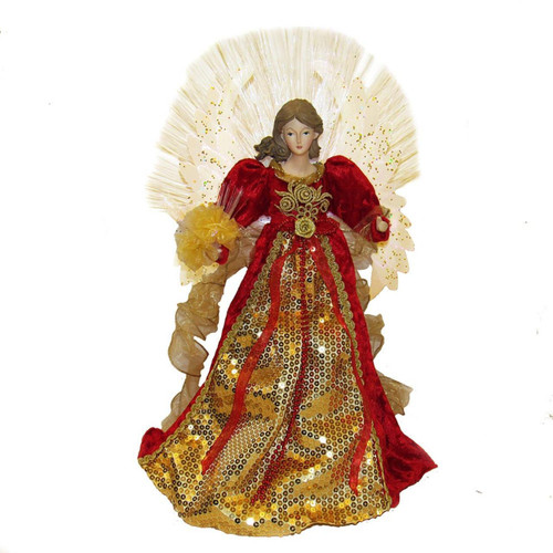 18“ UL 70-Light Fiber-Optic LED Red and Gold Angel Treetop
