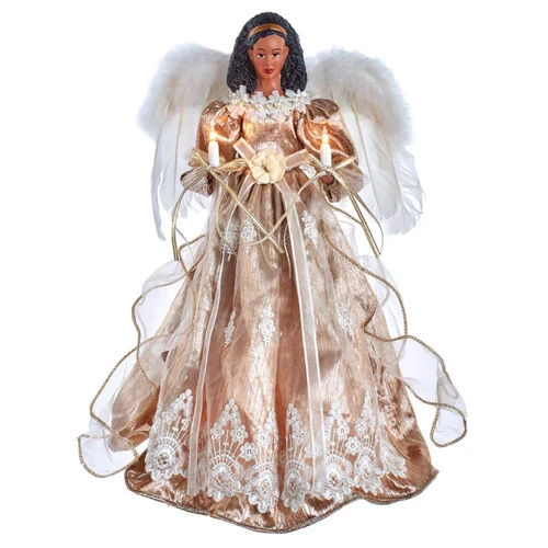 16“ UL 10-Light White & Rose Gold African American Angel Treetop