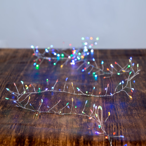 8' 240L RGB Color Changing Fairy LED Silver Wire Cluster Garland