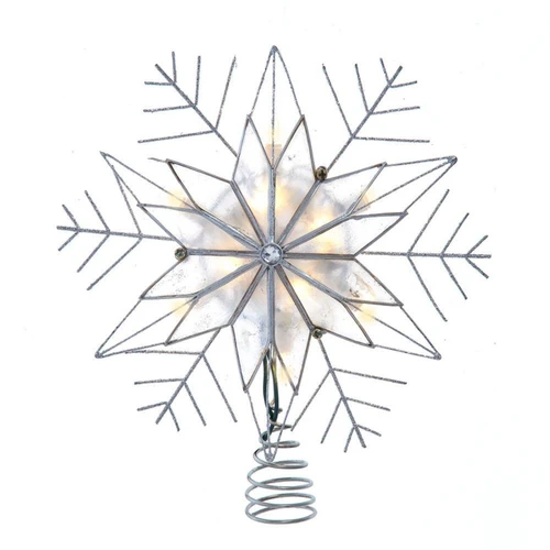 10“ 10-Light LED Silver Capiz & Wire Snowflakes Treetop
