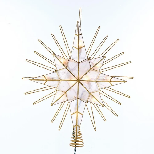 14“ UL 10-Light Capiz Gold Glitter Bethlehem Star Treetop