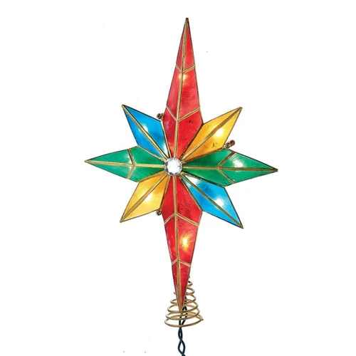12“ UL 10-Light Capiz Multicolored Bethlehem Star With Gem Center Treetop