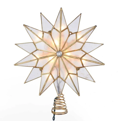 9.84“ UL 10-Light Capiz Double Tip Star With Center Gem Treetop