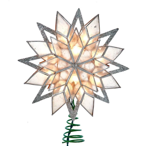 9.5“ UL 10-Light Silver Glittered Capiz Star Treetop