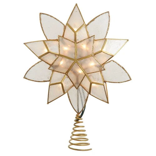 11.75“ UL 10-Light Gold Tin Double Point Capiz Star Treetop