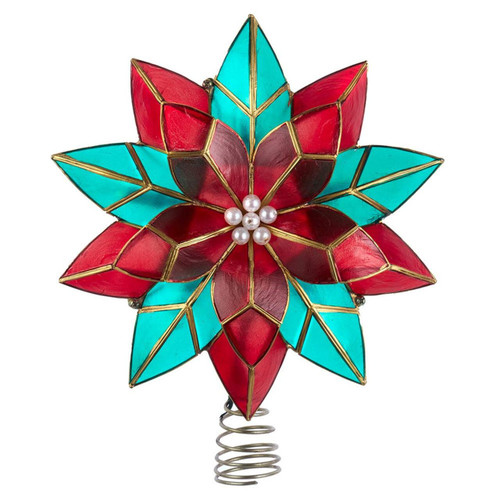 9.5“ UL 10-Light Red and Green Poinsettia Treetop