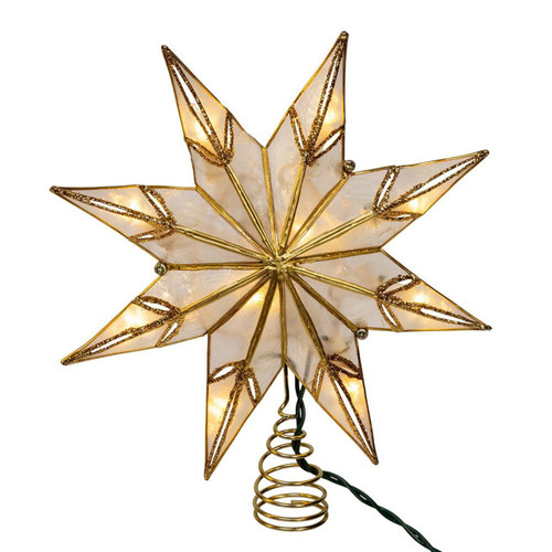 14“ 10-Light Gold With Glitter Finish Capiz Star Treetop