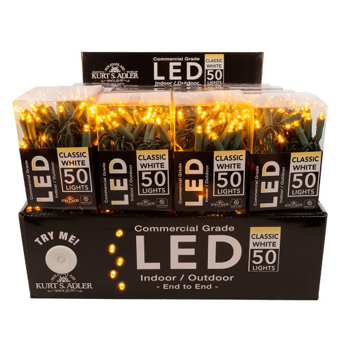 24.5' UL 50L Classic White 5MM LED Connectible Light Set With Green Wire