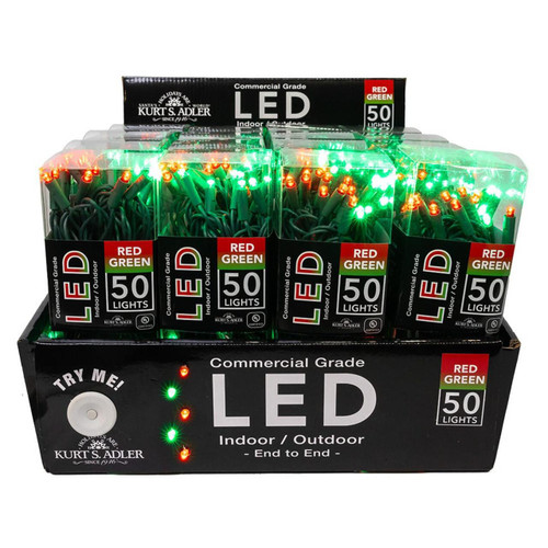 24.5' UL 50L Red & Green 5MM LED Connectible Light Set With Green Wire