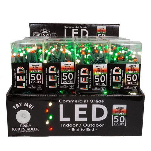 24.5' UL 50L Pure White, Red & Green Frost 5MM LED Connectible Light Set With Green Wire