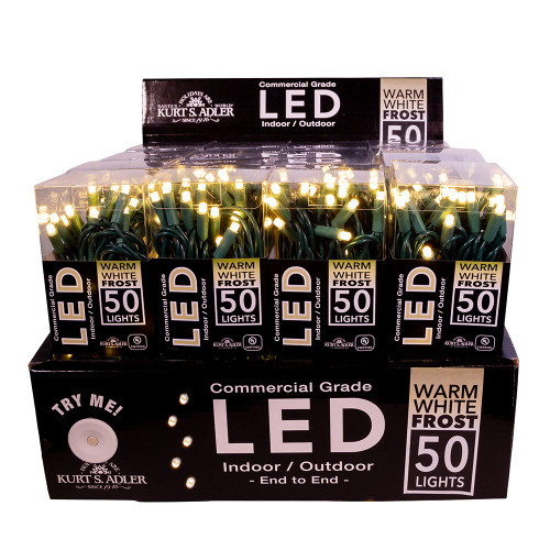 24.5' UL 50L Warm White Frost 5MM LED Green Wire Light Set