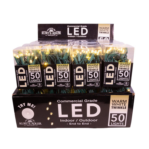 24.5' UL 50L Warm White Twinkle 5MM LED Green Wire Light Set