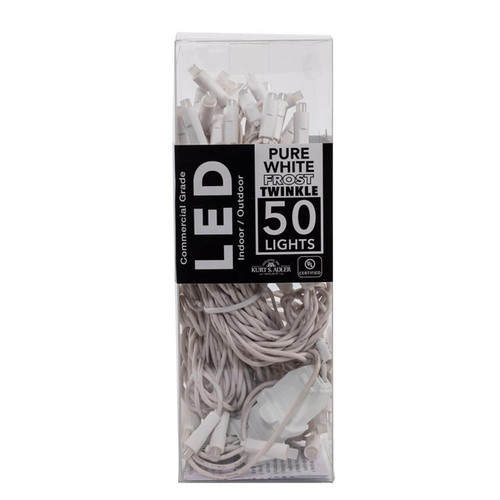 24.5' UL 50L Pure White Frost Twinkle 5MM LED White Wire Light Set