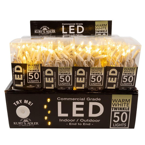 24.5' UL 50L 5MM Warm White Twinkle LED White Wire Light Set