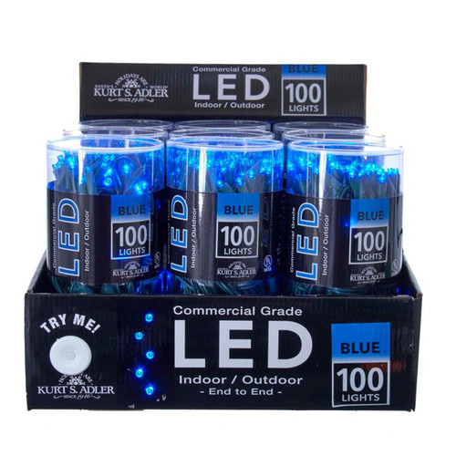 49.5' UL 100L Blue 5MM LED Connectible Light Set With Green Wire