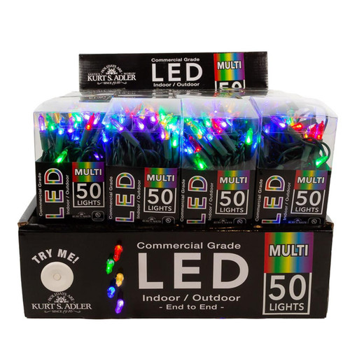 24.5' UL 50-Light Multicolored Mini LED Green Wire Light Set