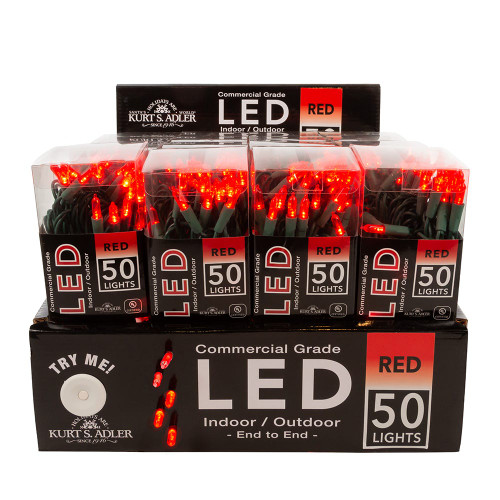 24.5' UL 50-Light Mini Red LED Green Wire Light Set