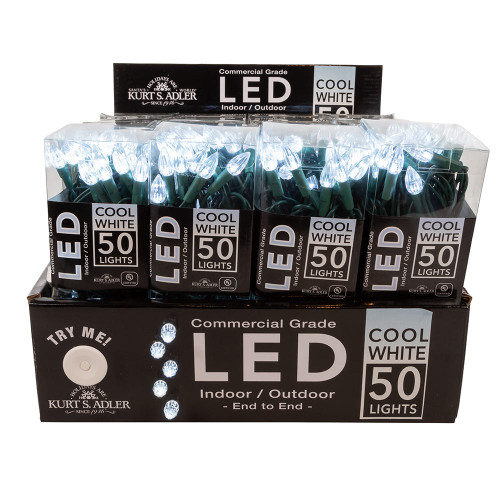 24.5' UL 50-Light C3 Diamond Cool White LED Green Wire Light Set