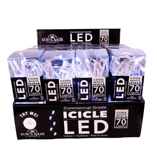 7' 70-Light Commercial Grade Cool White LED Icicle Light In PDQ