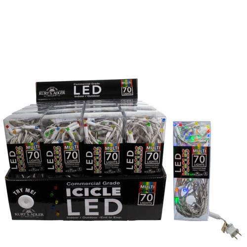 7' 70-Light Commercial Grade Multicolor LED Icicle Light In PDQ