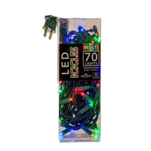 7' UL 70-Light Commercial Grade Multicolored LED Green Wire Icicle In PDQ