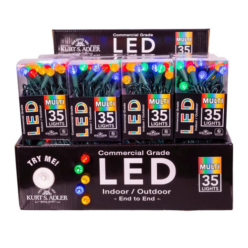 12' UL 35-Light Multicolor G12 Green Wire LED Light Set