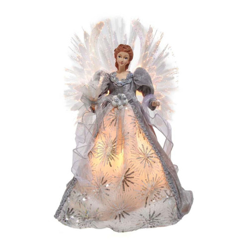 16“ Fiber-Optic White, Silver and Grey Angel Treetop