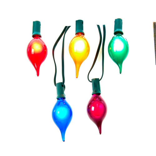 15.5' UL 10-Light Multicolor G45 Teardrop Green Wire Light Set