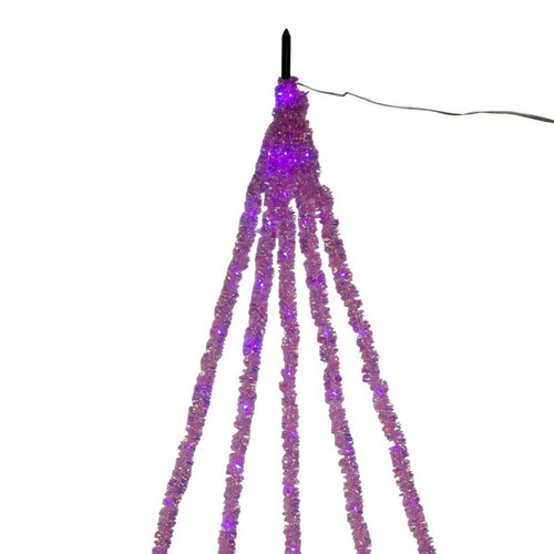 6.5' 100L Purple Iridescent Tinsel With Purple Superbright LED Cascade Light